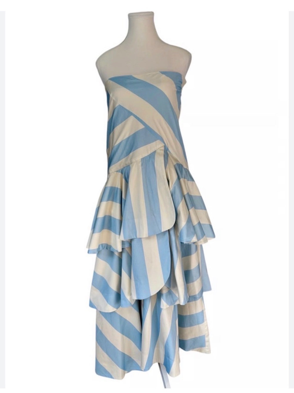 Mestiza Striped Blue and White Strapless Victoria Gown Dress